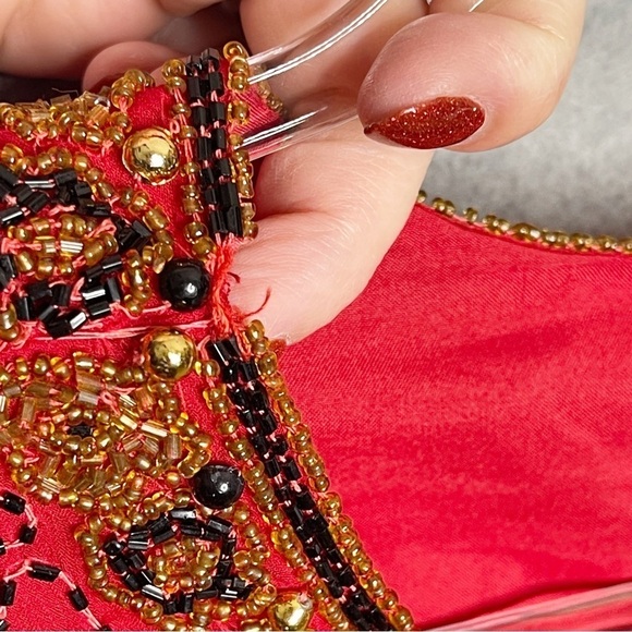 Vintage Beaded Jacket 100% Silk‎ Size Large Women’s Red Black Cardigan Stenay? - Picture 7 of 8